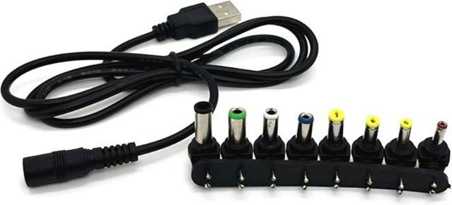 Y1UB USB auf DC 5,5x2,1mm 5V Ladekabel mit 8 Anschlüssen, Power Converter in Schwarz - Bild 1