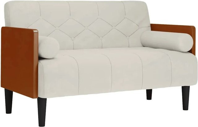 vidaXL Zweisitzer-Sofa mit Nackenrollen in Creme, Samtbezug, B/T/H: 116 x 74,5 x 68 cm - Bild 1
