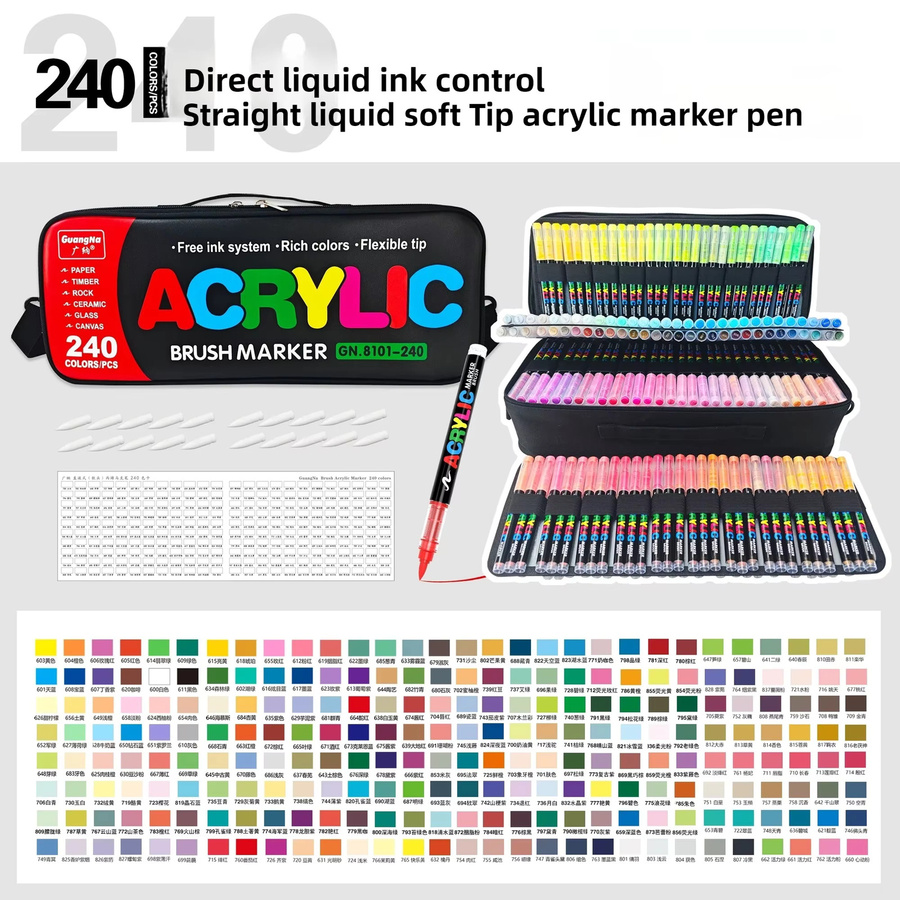 GUANGNA Acrylmarker Set mit Pinselspitze, 12 Farben Bunt und Gold für DIY und Kunstschule - Bild 3