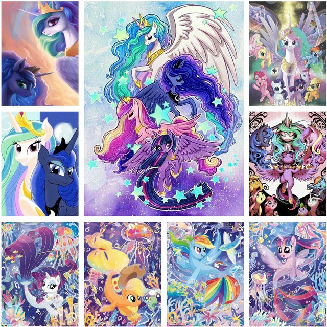 My Little Pony 5D DIY Diamant Malerei Set mit Einhorn Motiv als Kreuzstich Strass Mosaik Stickerei in Multicolour für Kinder - Bild 1