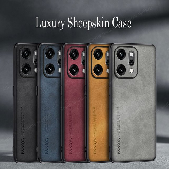 Luxus Leder-Schutzhülle mit Schaffell für Oppo Reno Serie in Grau - Bild 1