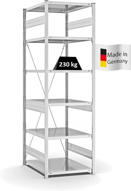 PROREGAL Fachbodenregal Stecksystem T-Profil Medium-Duty Grundregal, 6 Ebenen, Lichtgrau, H x B x T: 250 x 75 x 80 cm - Bild 1