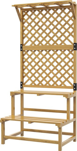 Outsunny Blumentreppe aus Holz mit Rankhilfe und Dach in Gelb, 2 Stufen Pflanzentreppe für Garten und Balkon, B/T/H: 75 x 50 x 166 cm - Bild 1