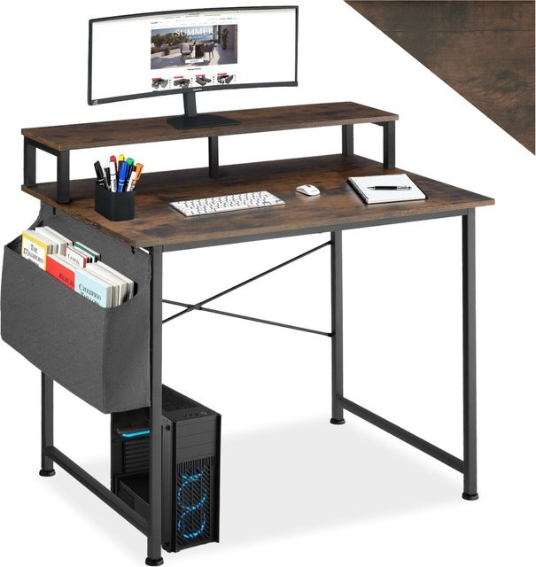 tectake Schreibtisch im Industrial Style aus Holz und Metall in Braun, B/T/H: 120 x 60 x 110 cm - Bild 1