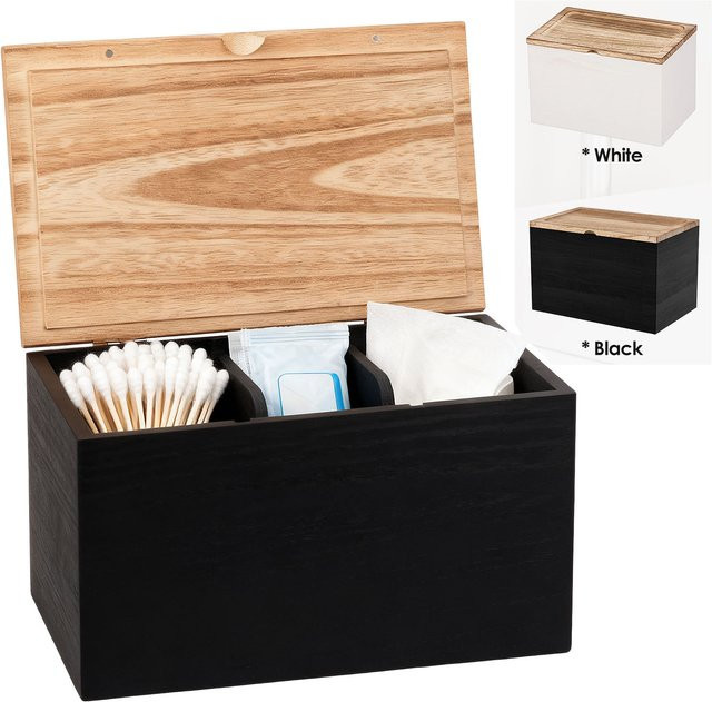 Willstar Holz-Tamponhalter mit Deckel und 2 herausnehmbaren Trennwänden als Damenhygiene-Organizer für Bad und Küche in Braun, Weiß oder Schwarz - Bild 1