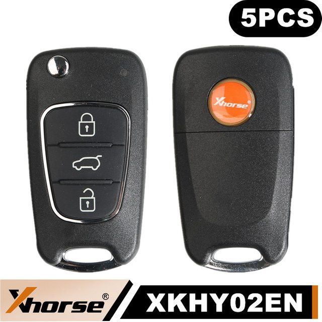 Xhorse XKHY22EN Ersatz für XKHY02EN Kabelgebundener Fernschlüssel für Hyundai Klappschlüssel mit 3 Tasten, Schwarz, 5er Set, Kompatibel mit VVDI MINI Key Tool, Englische Version - Bild 1