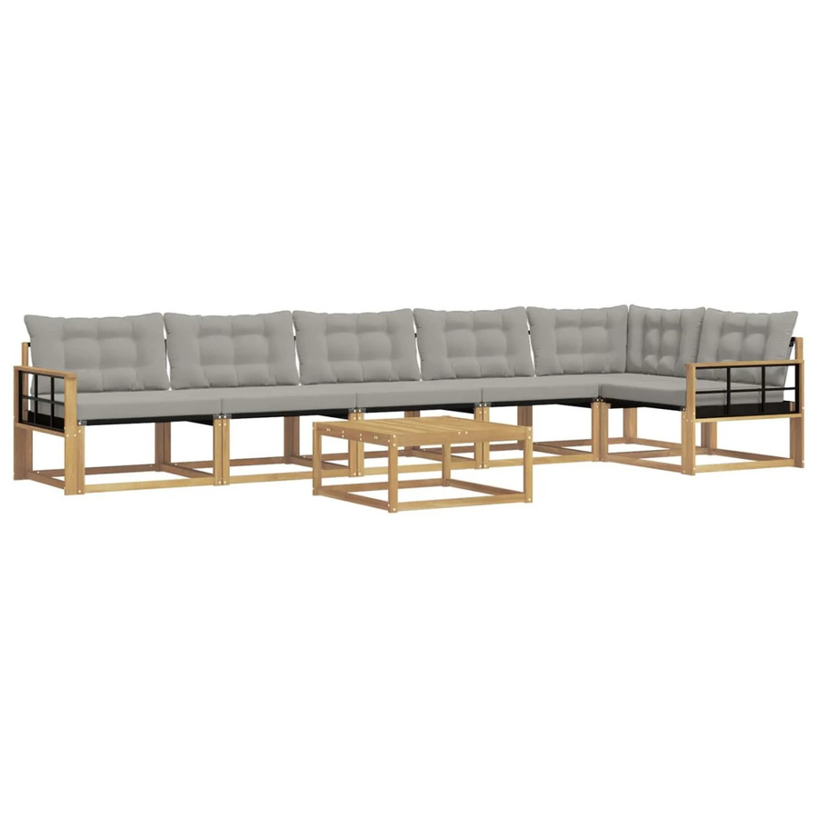 vidaXL Outdoor-Sofagarnitur 7-teilig aus Akazienholz in L-Form mit Textilene-Polstern und Couchtisch, Weiß und Grau, B/T/H: 79 x 79 x 37 cm - Bild 2