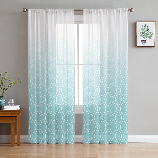 Transparente Chiffon Tüll Fenstervorhänge von Your Warm Home in Blauverlauf, Breite: 135 cm, Höhe: 213 cm - Bild 1