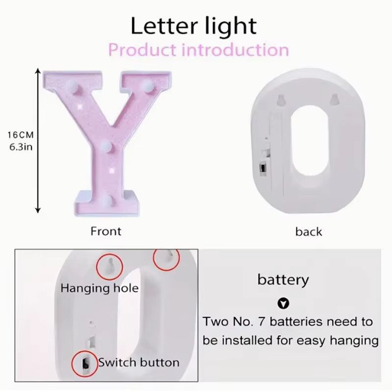 Leuchtende Buchstaben und Zahlen Lampe in Rosa als dekoratives Nachtlicht mit Batteriebetrieb - Bild 2