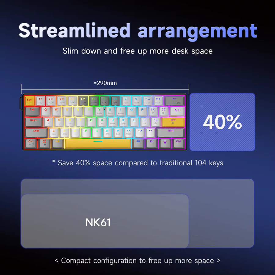 Ajazz NK61 Mechanische RGB Tastatur mit Hull-Struktur, Hot-Swappable, 61 Tasten, Schwarz-Grau - Bild 4