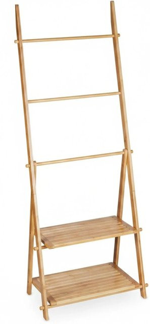 Relaxdays Handtuchleiter aus Bambus in Natur, freistehend und klappbar mit 2 Ablagen, H: 134 cm, B: 53 cm, T: 31,5 cm - Bild 1