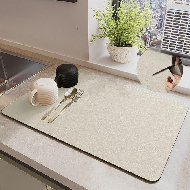 Saugfähige Küchenabtropfmatte aus Diatomeenerde in Beige, rutschfest und hitzebeständig, B/T: 120 x 80 cm - Bild 1