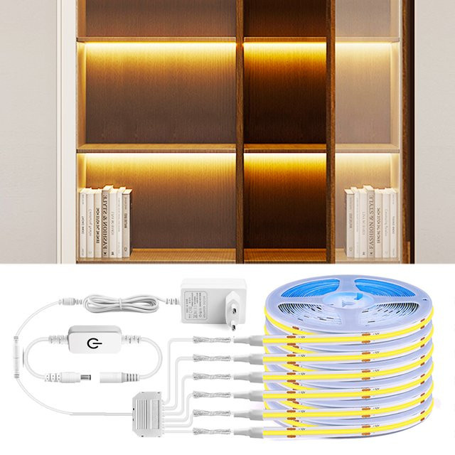 Lcamaw Dimmbare COB LED Schrankbeleuchtung mit Touch Sensor und EU Stecker, Weiß, 12V - Bild 1
