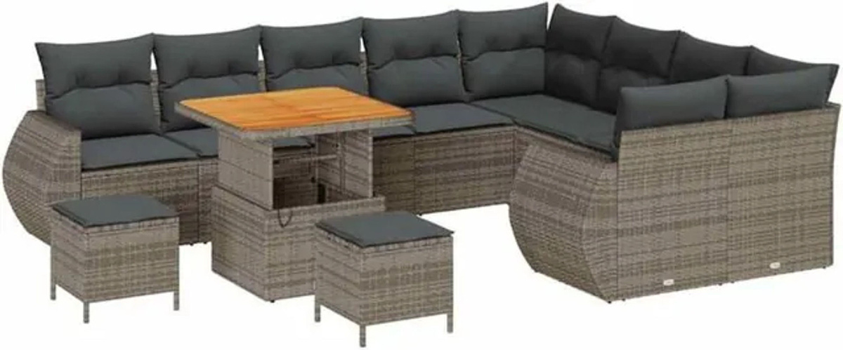 vidaXL Garten-Sofa-Set aus Poly-Rattan in Grau für Erwachsene, 12-teiliges modernes Loungemöbel-Set - Bild 1