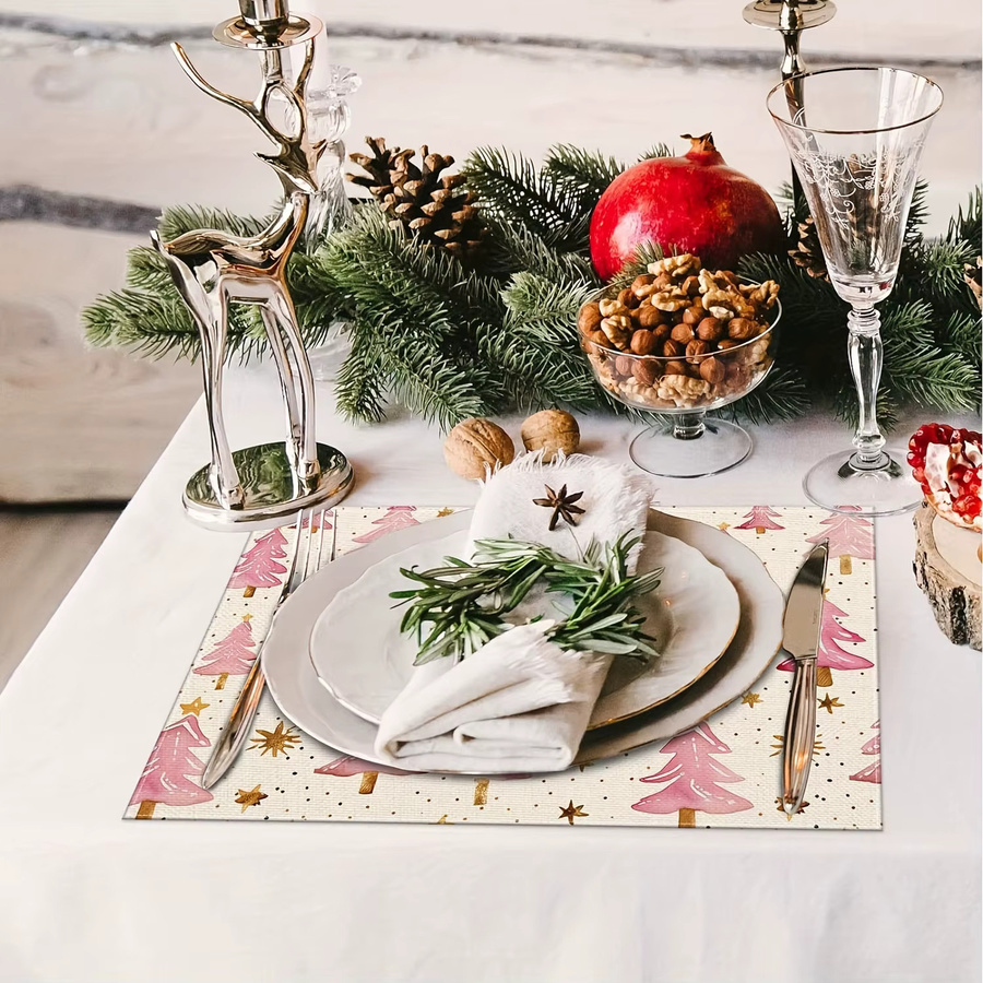 VIKAMA Weihnachts-Tischsets mit rosa Weihnachtsbaum-Motiv, wasserdichte Untersetzer für Küche und Restaurant, B/T: 40 x 30 cm - Bild 4