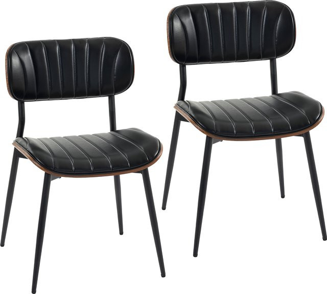 HOMCOM Esszimmerstühle 2er Set Modern Polsterstühle aus Kunstleder mit Holz-Rückenlehne und Metallbeinen in Schwarz und Braun - Bild 1