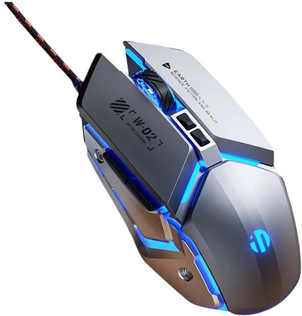 INPHIC Gaming-Maus mit mechanischen Metall-Tasten, leise, USB-A, Grau - Bild 1