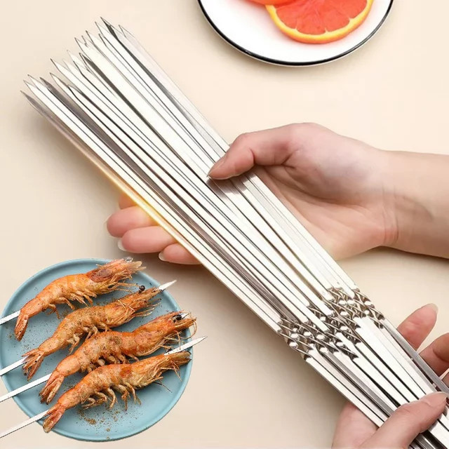 Edelstahl Grillspieße für Kebab und Camping, 10 Stück, Silber - Bild 1