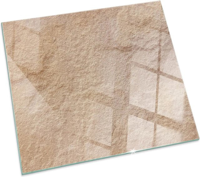 Tulup Glasplatte für Kaminöfen in Beige mit Natursteinstruktur, B/T: 60 x 60 cm - Bild 1