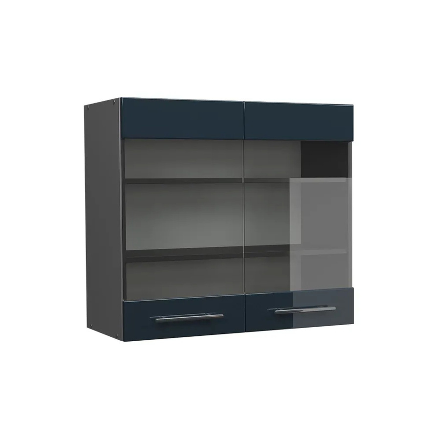 Vicco Glashängeschrank Fame-Line für die Küche in Anthrazit und Dunkelblau Hochglanz mit Soft-Close-Türen, B: 80 cm, H: 72 cm, T: 34,1 cm - Bild 3