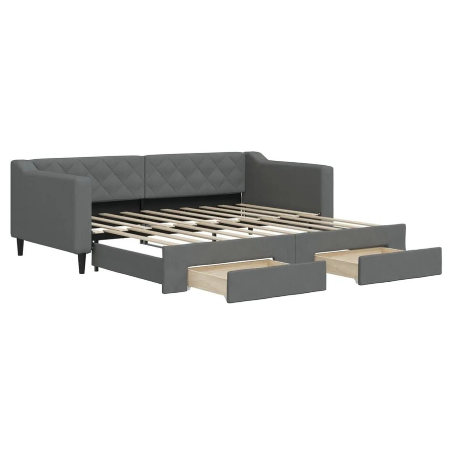 vidaXL Tagesbett ausziehbar mit Schubladen in Dunkelgrau mit Polsterung und Schaumstofffüllung B/T/H: 90 x 190 cm - Bild 2