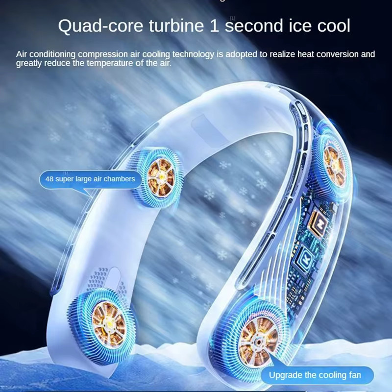 Lenovo Tragbarer Nackenventilator mit Smart Digital Display, 15000mAh, USB-aufladbar, Blattlos und Geräuscharm, Blau - Bild 5