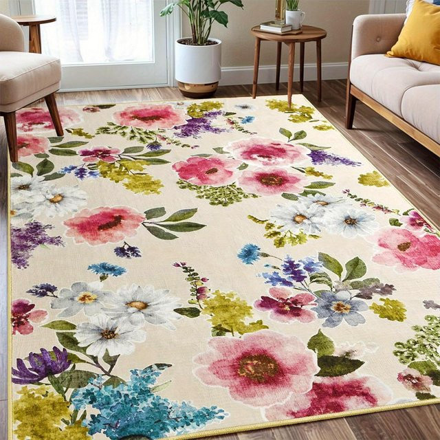 Böhmischer floraler Wohnzimmerteppich von Lodestar in Vintage-Optik, weiches und rutschfestes Polyester für Schlafzimmer, Esszimmer oder Büro, B/T: 60 x 40 cm - Bild 1