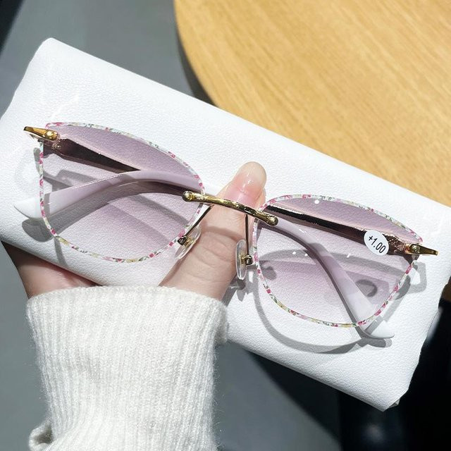 Sunahde Lesebrille Damen, randlos, Katzenaugen, Metall, grey, pink - Bild 1