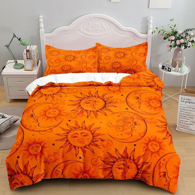 Lodestar Bettwäsche-Set mit Himmelskörper-Motiv Sonne und Mond in Orange, B/H: 135 x 200 cm - Bild 1