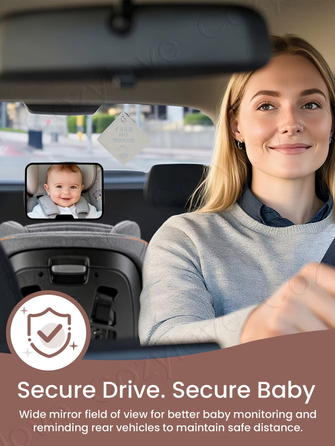 momo&dudu 360 Grad drehbarer Babyautospiegel mit Baby-An-Board-Schild in Pink und Schwarz, HD-Sicherheits-Rückspiegel für den Rücksitz von Kleinkindern - Bild 5