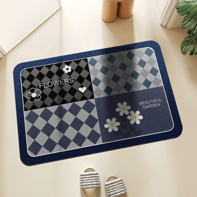 Yiran Furniture Fußmatte mit Blumen-Design, blau, rutschfest und schnelltrocknend, B/T: 60 x 40 cm - Bild 1
