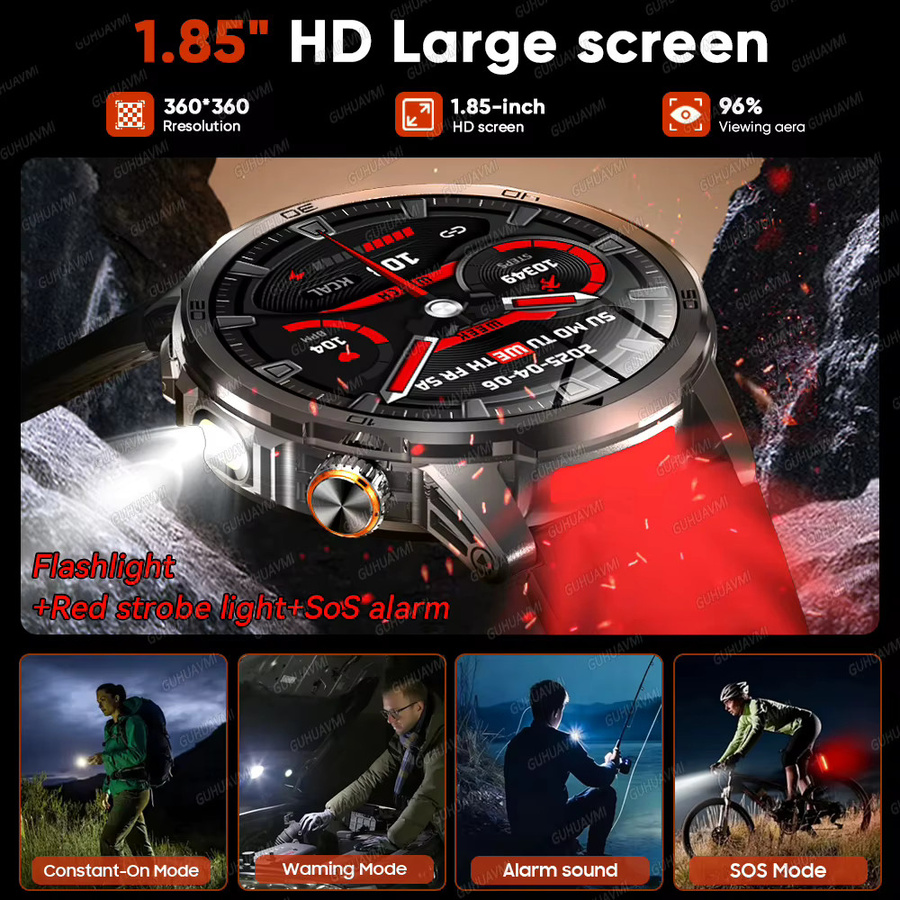 GUHUAVMI Smartwatch, Edelstahl, Grau, Herren, 1,85 Zoll, Rund - Bild 6