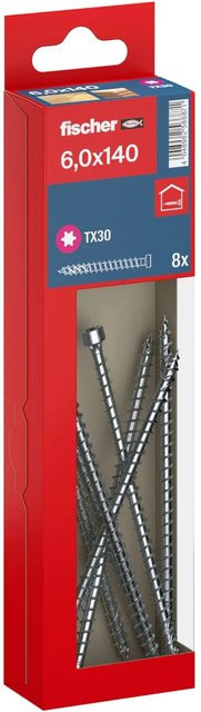 Fischer Holzbauschraube Zylinderkopf TX Vollgewinde, Farbe: Silber, Durchmesser: 6 mm, Länge: 140 mm, 8 Stück - Bild 1