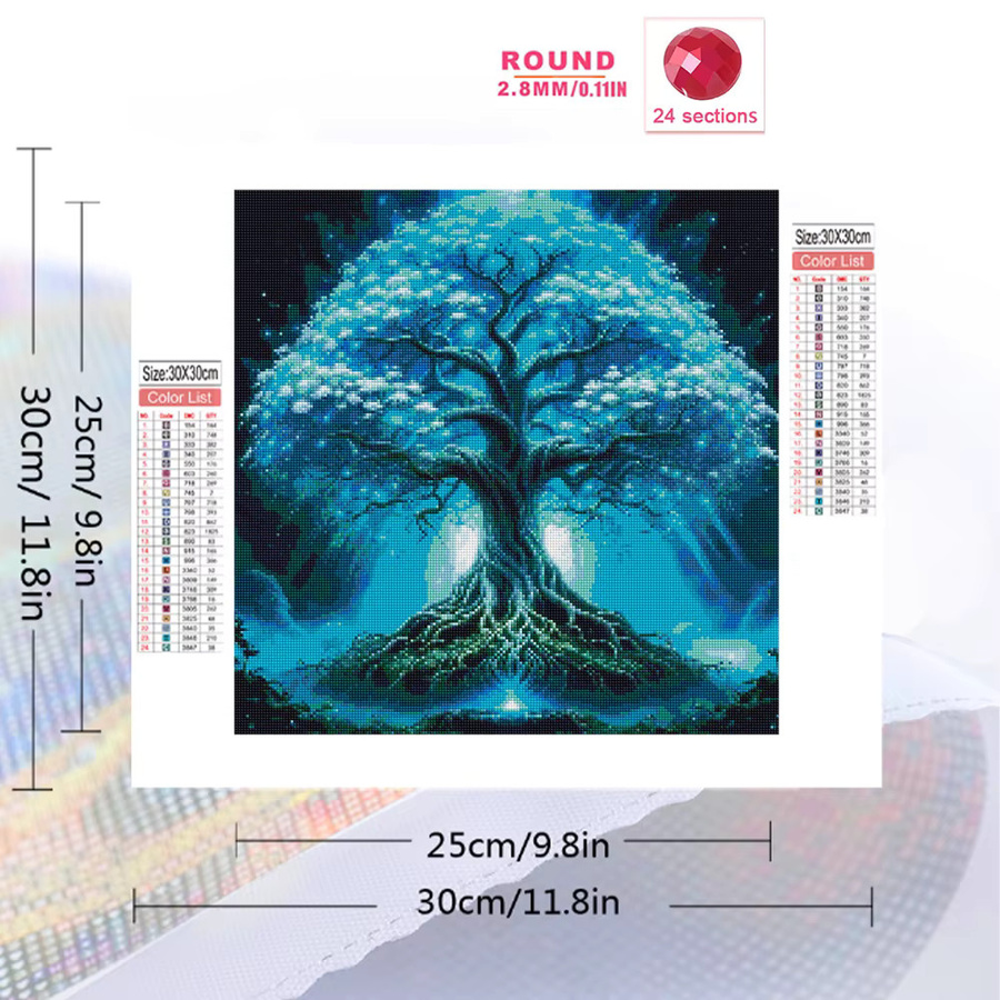 Evershine DIY Diamant Malerei Baum des Lebens Landschaft Kreuzstich Kit mit floralem Mosaik Design für Tischdekoration B/H: 20 x 20 cm - Bild 2