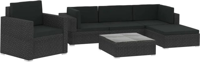 vidaXL 6-tlg Garten-Lounge-Set L-Form aus Poly Rattan mit Auflagen in Schwarz - Bild 1