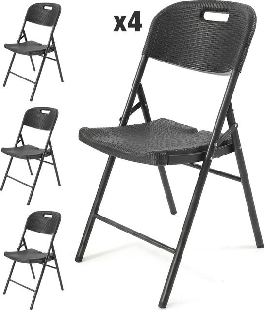 Sekey Klappstuhl 4er Set in Schwarz mit Rattanoptik, belastbar bis 150 kg - Bild 1