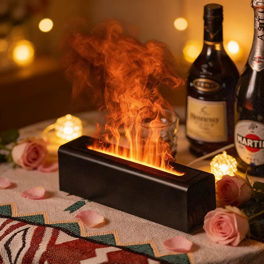 HAOYUNMA Flammen-Aroma-Diffusor und Luftbefeuchter in Schwarz mit 7-Farben-Lichteffekten und Timer-Funktion - Bild 3