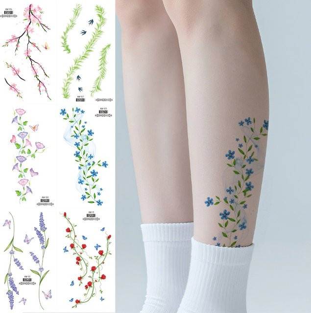 ROCOOART Temporäre Tattoos, 6 Blatt, Blumen Lila Lavendel, Damen - Bild 1
