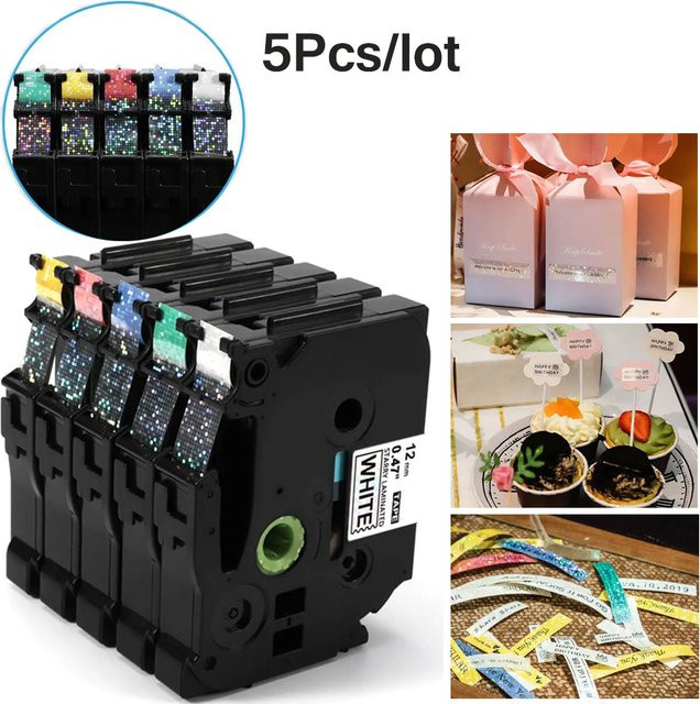 5er Set Brother kompatible L Funkelnde Glitter Laser Etikettenband 12mm Bunt für PT-D210 TZe-231L1 TZc-531L1 631L1 - Bild 1