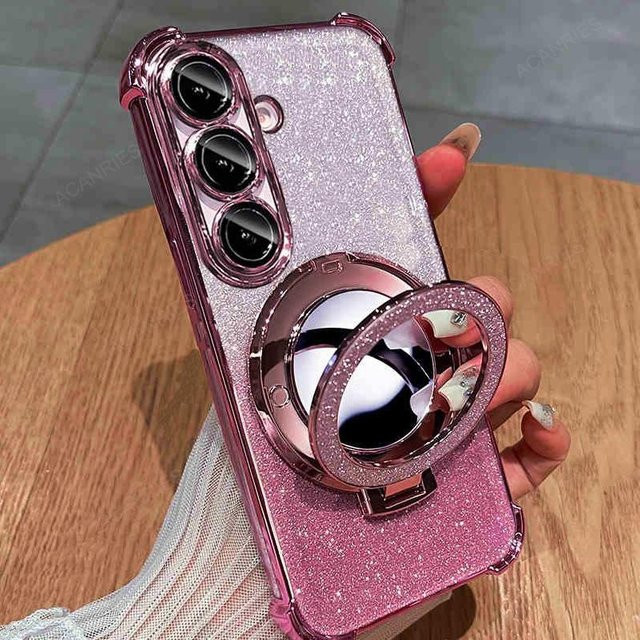 Stoßfeste galvanisierte Handyhülle mit Make-up Spiegel und Ständer für Samsung Galaxy A55 5G A54 A35 A34 A25 A15 A14 in Pink - Bild 1