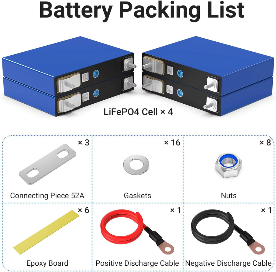 POWMR LiFePO4 Batteriezellen 3,2V 50Ah 4er-Pack Klasse A Lithium-Eisenphosphat-Akkupack für Solar, RV und Marine - Bild 3