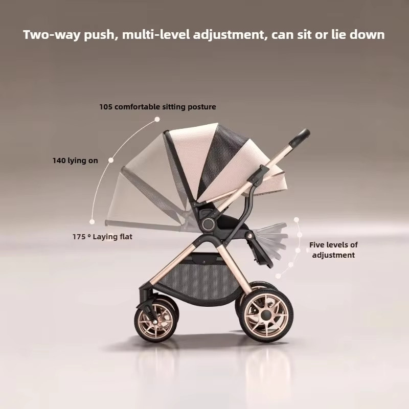 Warm house Kinderwagen in Beige mit Stoßdämpfung und One-Hand-Fold für Outdoor-Reisen - Bild 3