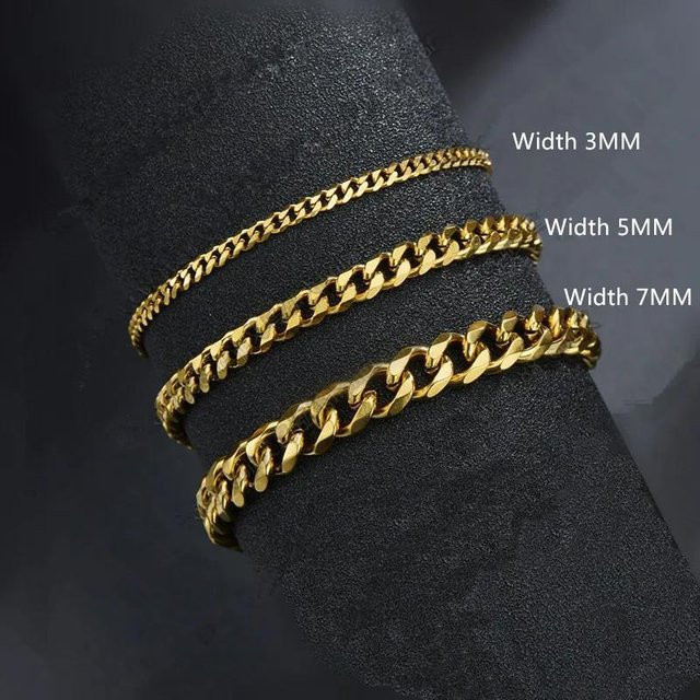 Armband Edelstahl, Figaro, Gold, Unisex, 18 cm, 3 mm - Bild 1