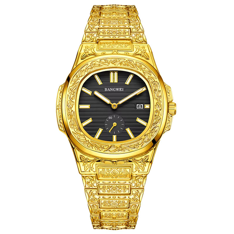 BANGWEI Armbanduhr, Quarz, Edelstahl, Gold, Eckig, Herren - Bild 6