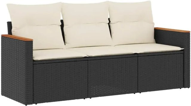 vidaXL Garten-Sofagarnitur aus Polyrattan in Schwarz mit Sitzkissen und Stauraum - Bild 1