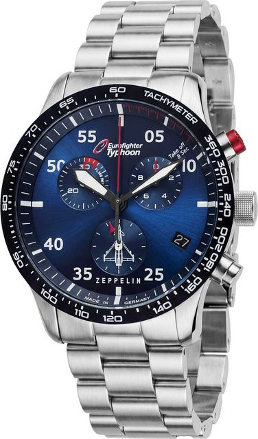 Zeppelin Herrenuhr, Chronograph, Quarz, Edelstahl, Blau, 43 mm, 10 ATM - Bild 1