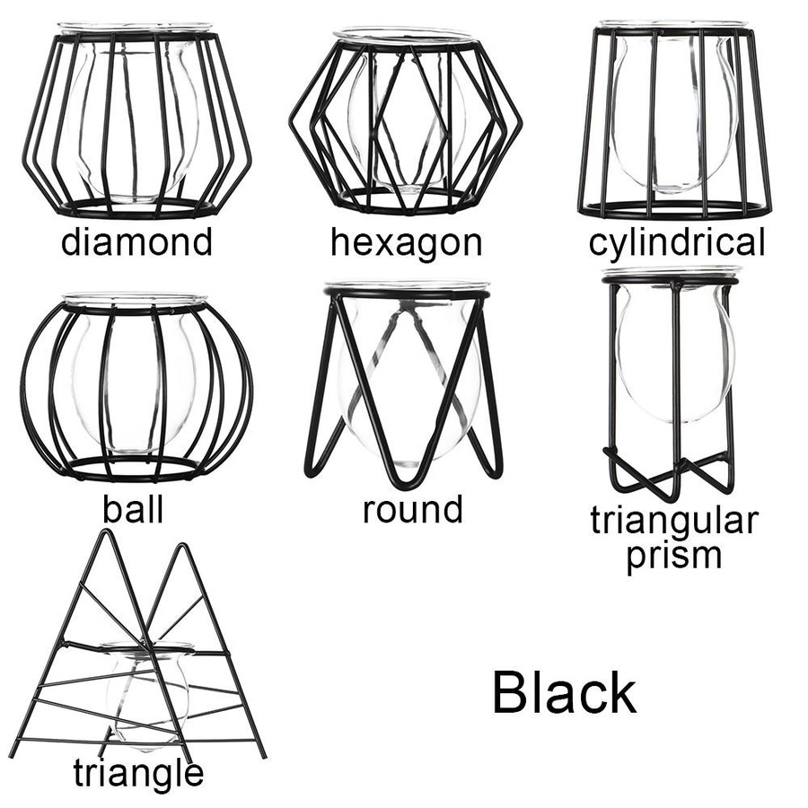 Haikouwei Geometrisches Terrarium aus Eisen und Glas in Schwarz, Zylindrische Hydrokultur-Vase im nordischen Stil - Bild 1