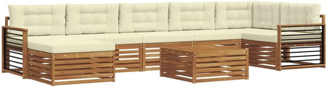 vidaXL Sofagarnitur 8-teilig aus Massivholz Akazie in Natur und Beige mit Polsterkissen - Bild 1