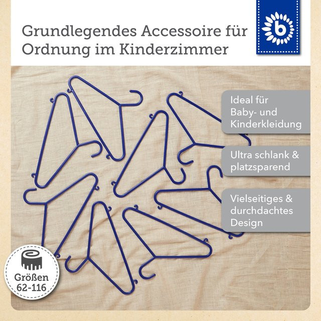 Bieco Kinder Kleiderbügel aus Kunststoff mit Kleiderleiste, 8 Stück, Dunkelblau, Breite: 30,0 cm - Bild 1