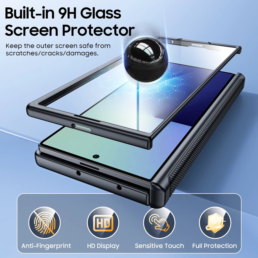 BANGZAO Handyhülle für Galaxy Z Fold 7 in Schwarz mit MagSafe, Scharnierschutz, Displayschutzfolie und integriertem Ständer - Bild 4